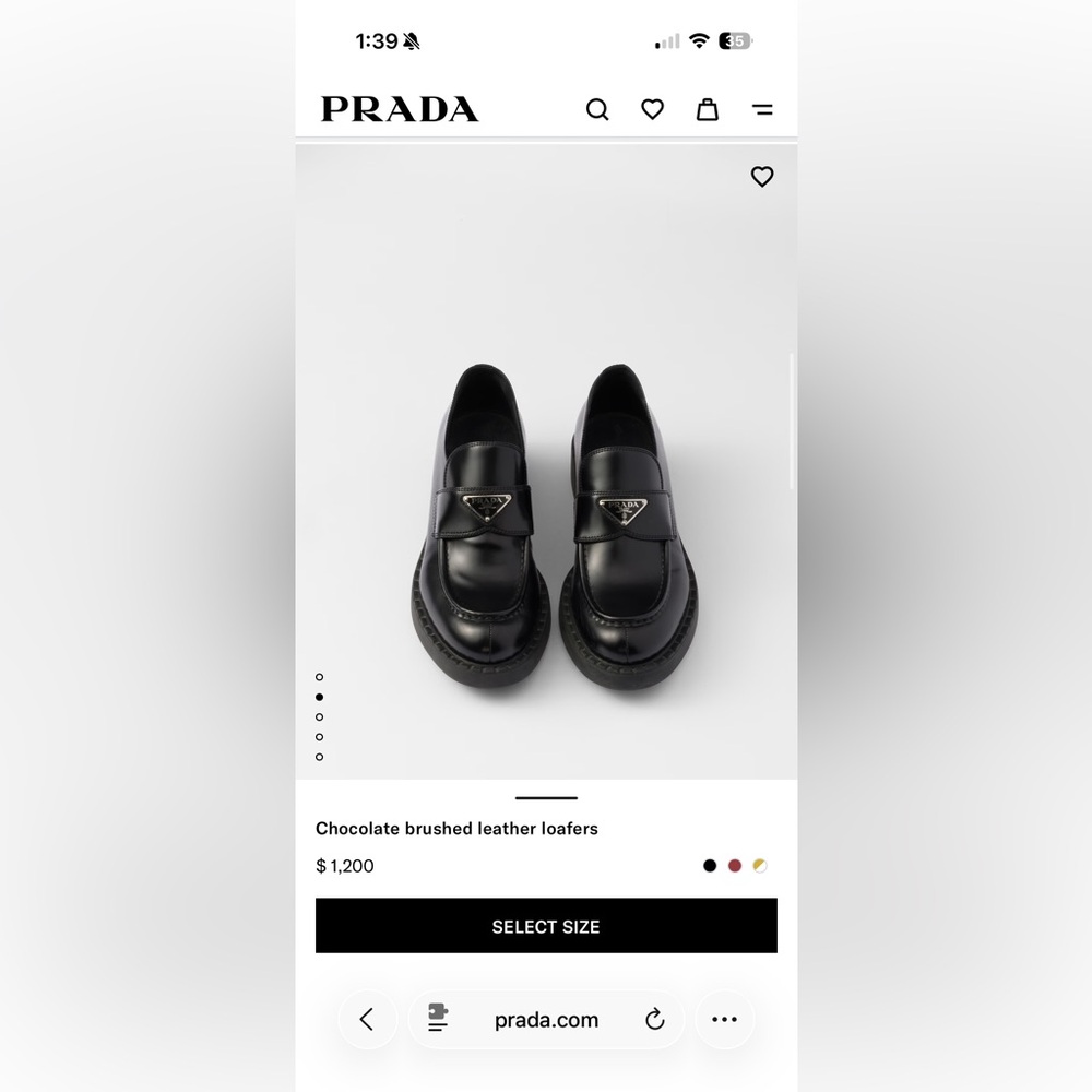 Prada Calfskin Triangle Logo Chocolate Brushed Leather Loafer 39.5